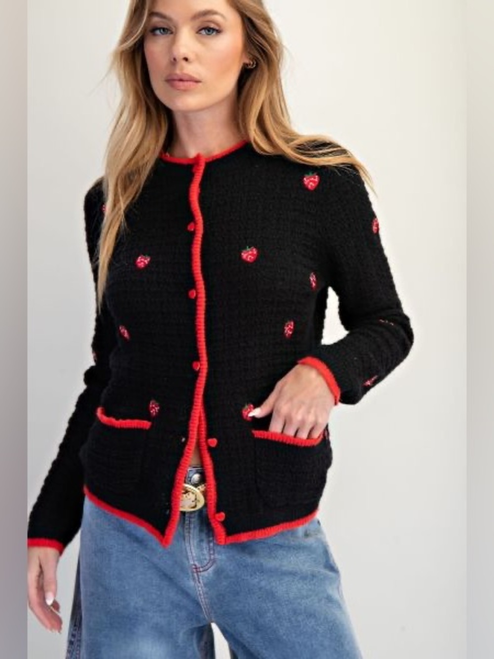 Easel Strawberry Field's Embroidered Cardigan NWT M